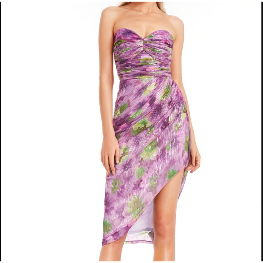 Badgley Mischa Metallic Floral Strapless Mesh Dress - NWT SZ 2